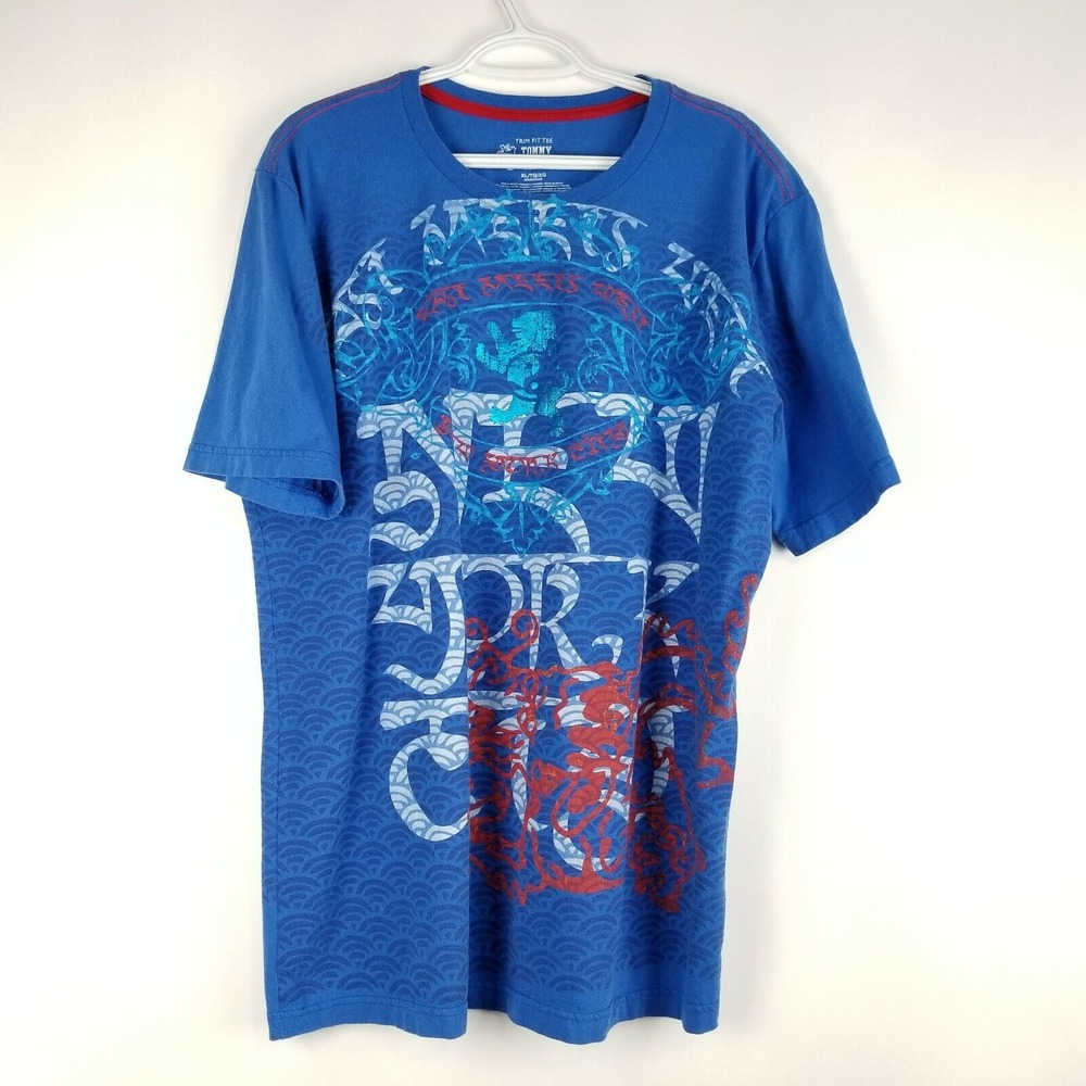 Tommy Hilfiger Men's Shirt Size XL Blue Trim Fit Graphic Tee East Meets West NY